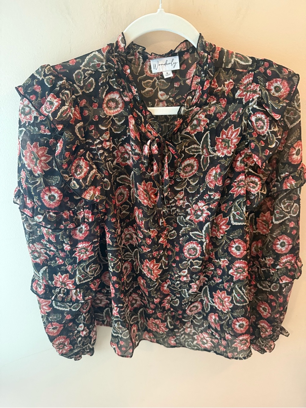 Wonderly Chiffon Ruffle Peasant Top fall autumn size small